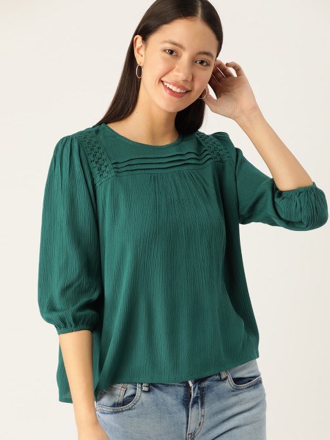 

DressBerry Women Green Solid Boxy Top