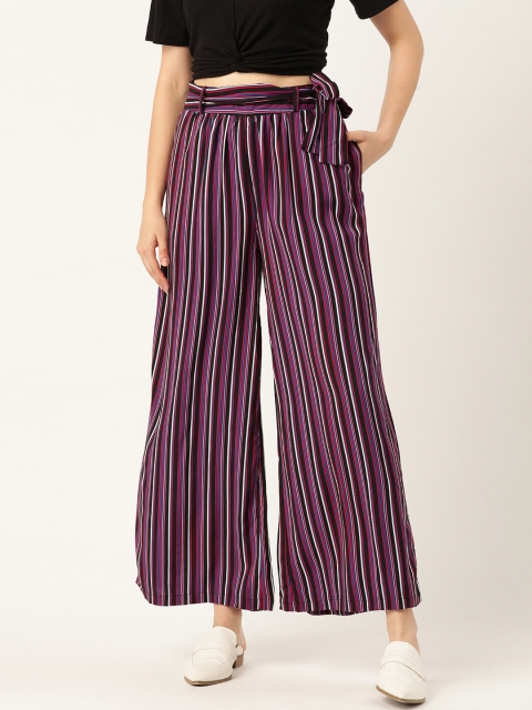 

DressBerry Women Black & Red Regular Fit Striped Parallel Sustainable Ecovero Trousers