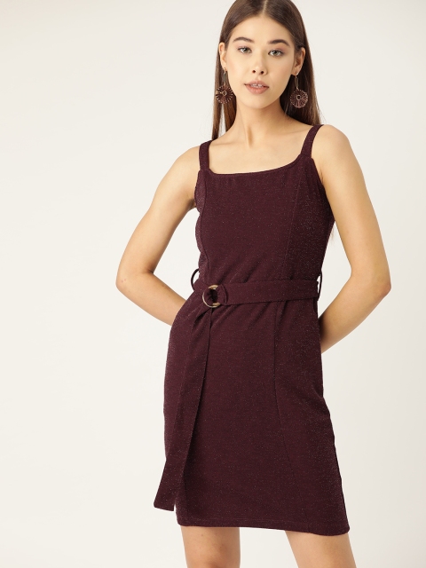 

DressBerry Women Burgundy Self Design Sheath Dress With Shimmer Effect