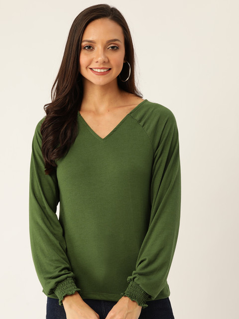 

DressBerry Women Olive Green Solid Top