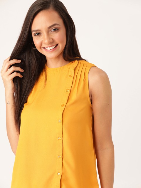 

DressBerry Women Mustard Yellow Solid Top