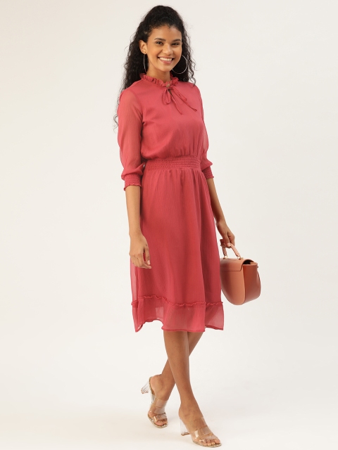 

DressBerry Women Pink Solid Smocked A-Line Dress