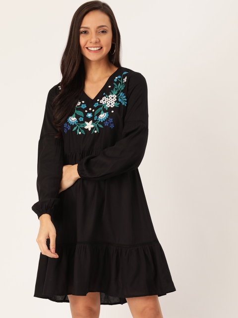 

DressBerry Black Embroidered Detail A-Line Sustainable Dress