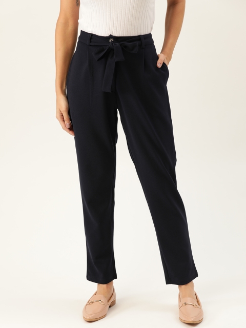 

DressBerry Women Navy Blue Regular Fit Solid Regular Trousers