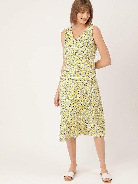 

DressBerry Women Green & Navy Blue Floral Print A-Line Dress