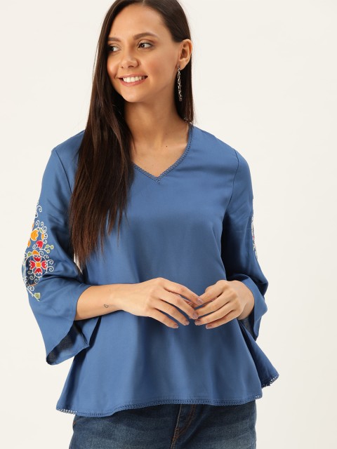 

DressBerry Sustainable ECOVERO Women Blue Solid A-Line Top