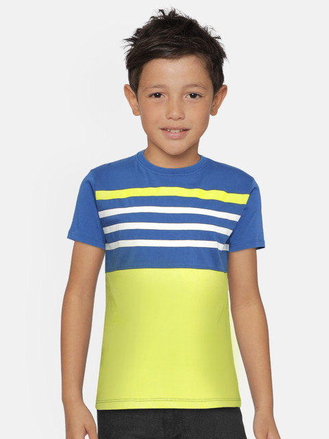 

Pepe Jeans Boys Yellow and Blue Striped Round Neck T-shirt