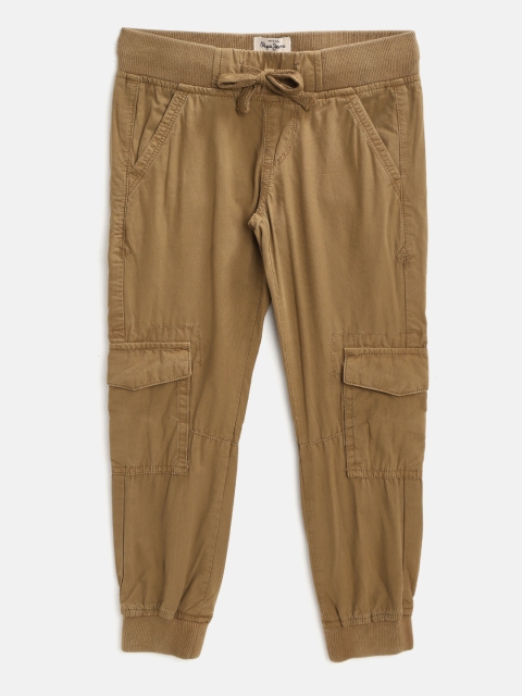 

Pepe Jeans Boys Khaki Pure Cotton Solid Cargo Joggers