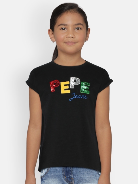 

Pepe Jeans Girls Black Sequinned Round Neck Pure Cotton T-shirt
