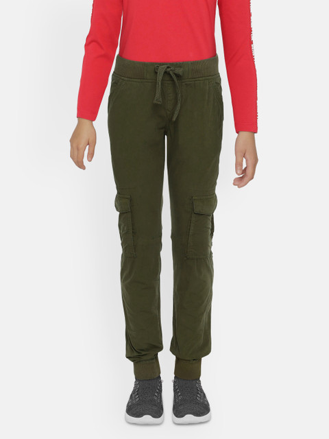 

Pepe Jeans Boys Olive Green Solid Regular Fit Joggers