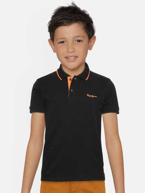 

Pepe Jeans Boys Black Solid Polo Collar T-shirt