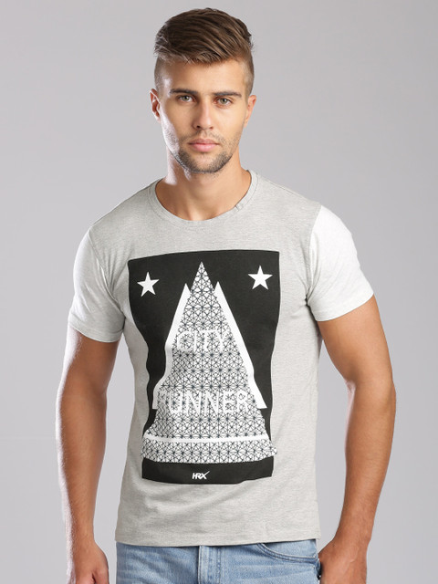 

HRX by Hrithik Roshan Grey Melange Printed T-shirt