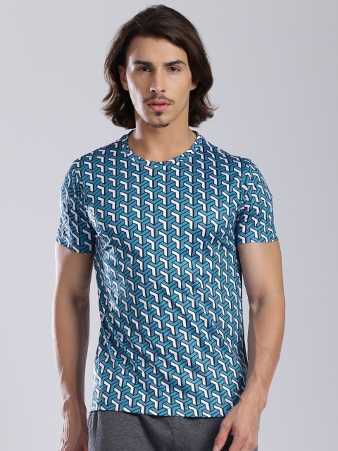 

HRX by Hrithik Roshan Teal Blue & White Printed T-shirt