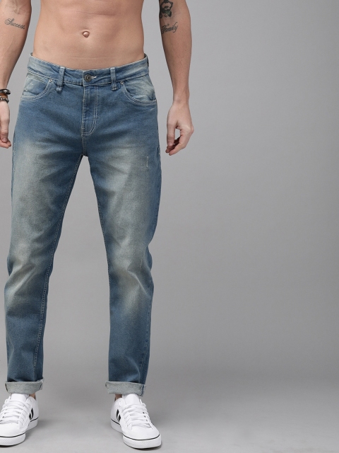 

Roadster GreenTurn Men Blue Slim Tapered Fit Mid-Rise Mildly Distressed Save Water Stretchable Sustainable Jeans
