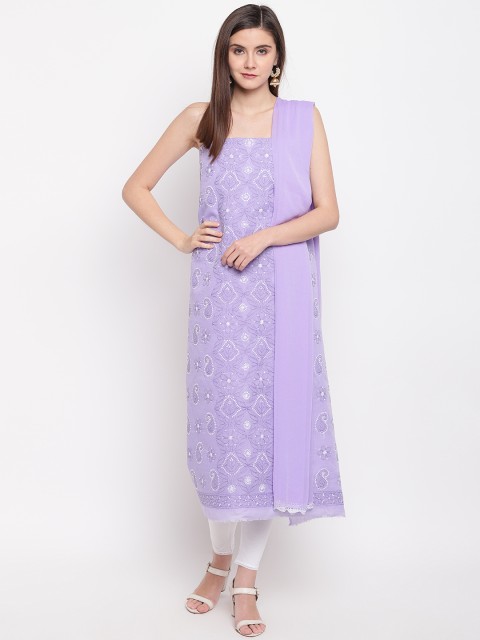 

ADA Women Lavender & White Chikankari Hand Embroidered Unstitched Dress Material