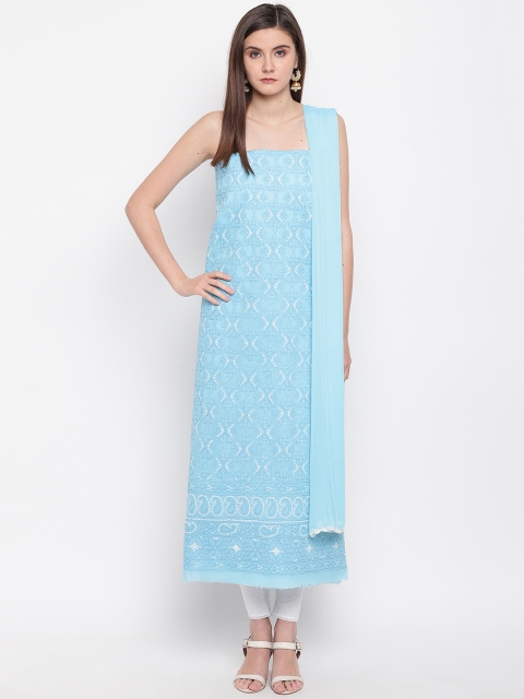 

ADA Blue & White Chikankari Hand Embroidered Unstitched Sustainable Dress Material