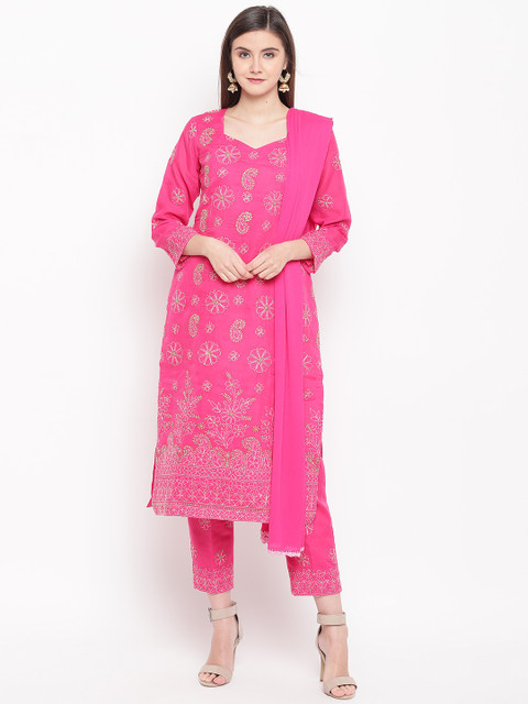 

ADA Pink & Green Chikankari Embroidered Unstitched Dress Material