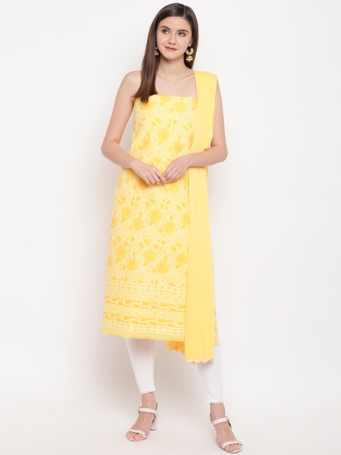 

ADA Yellow & White Chikankari Embroidered Unstitched Sustainable Dress Material