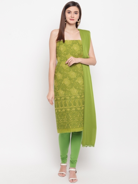 

ADA Green & Yellow Chikankari Embroidered Unstitched Sustainable Dress Material