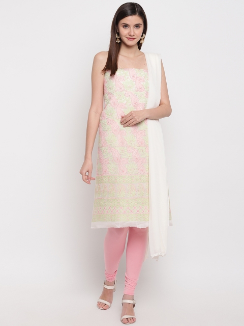 

ADA Off-White & Green Chikankari Embroidered Unstitched Sustainable Dress Material