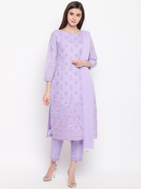 

ADA Purple & Pink Chikankari Embroidered Unstitched Dress Material