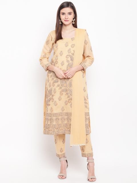 

ADA Beige & Brown Chikankari Embroidered Unstitched Dress Material