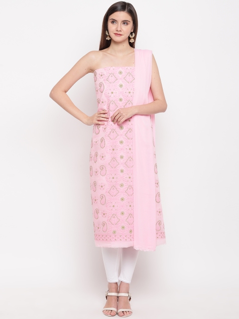 

ADA Women Pink & Green Chikankari Hand Embroidered Unstitched Sustainable Dress Material