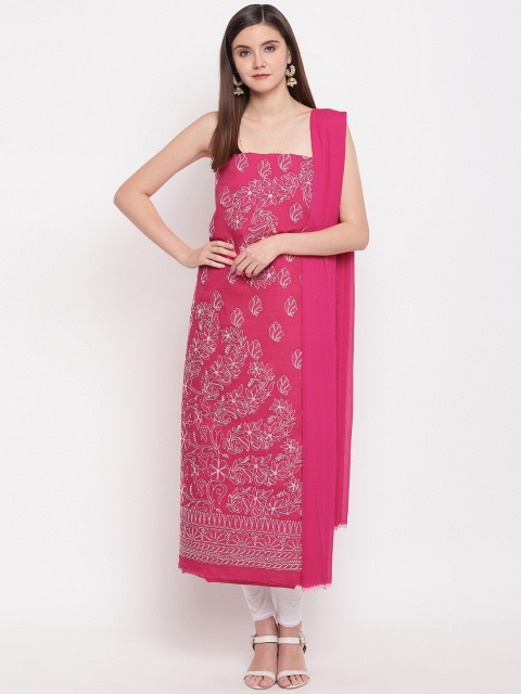 

ADA Pink & White Chikankari Hand Embroidered Unstitched Dress Material