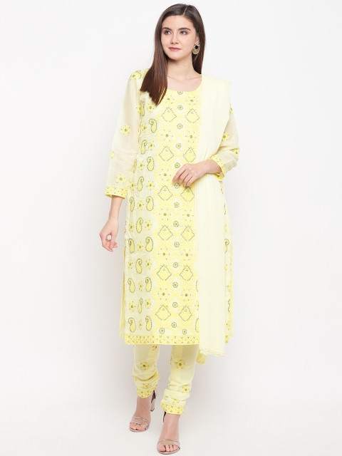 

ADA Yellow & Green Chikankari Embroidered Unstitched Dress Material