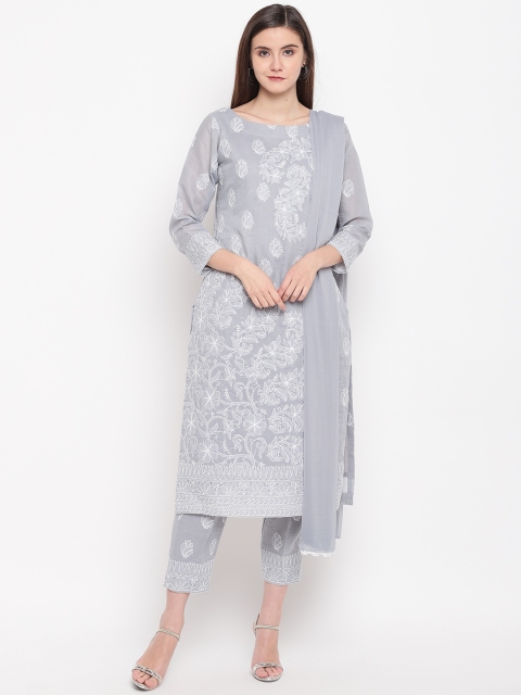 

ADA Women Grey & White Chikankari Hand Embroidered Unstitched Dress Material