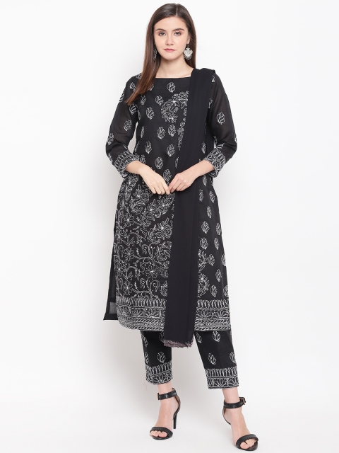 

ADA Women Black & White Chikankari Hand Embroidered Unstitched Dress Material