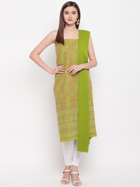 

ADA Women Green & Pink Chikankari Hand Embroidered Unstitched Sustainable Dress Material