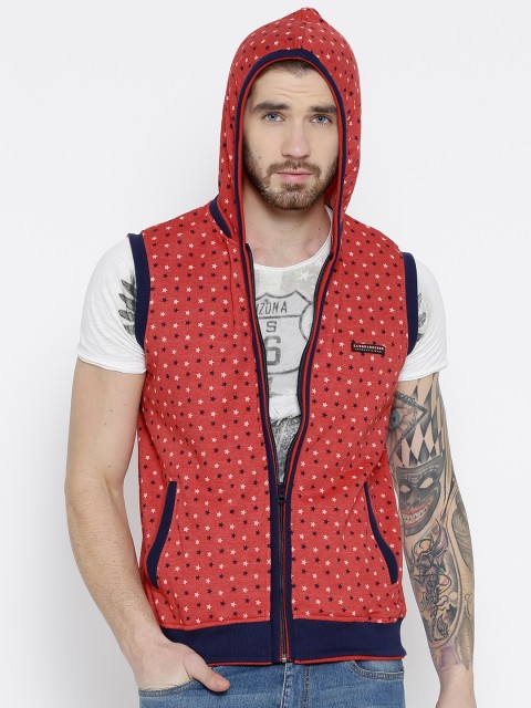 

Cloak & Decker by Monte Carlo Red Sleeveless Hooded Printed Sweatshirt