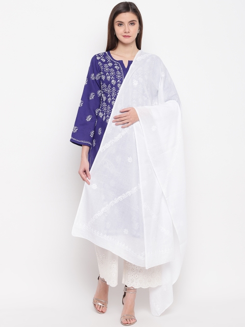 

ADA White Chikankari Hand Embroidered Sustainable Pure Cotton Dupatta
