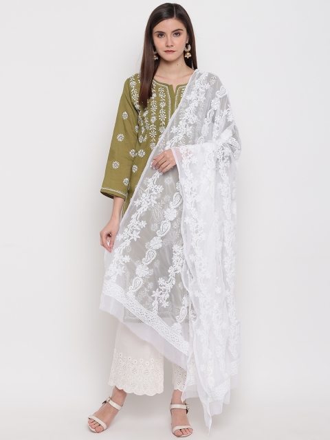 

ADA White Chikankari Hand Embroidered Sustainable Dupatta