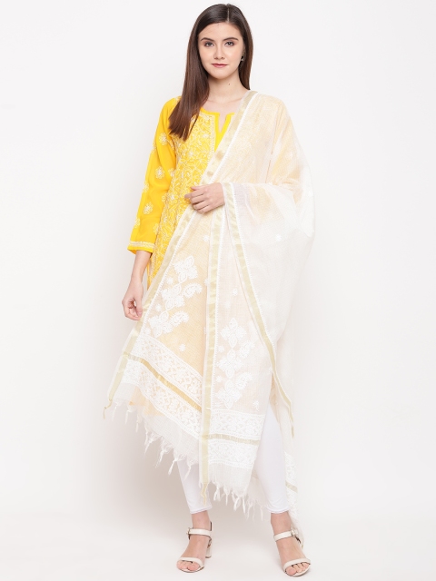 

ADA White Chikankari Hand Embroidered Kota Dupatta