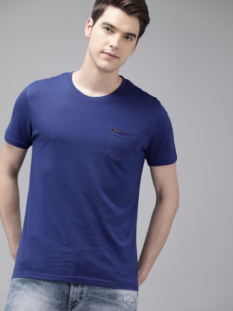 

THE BEAR HOUSE Men Blue Slim Fit Solid Round Neck T-shirt