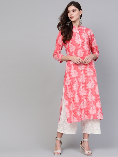 

AHIKA Women Pink & Off-White Printed Straight Kurta