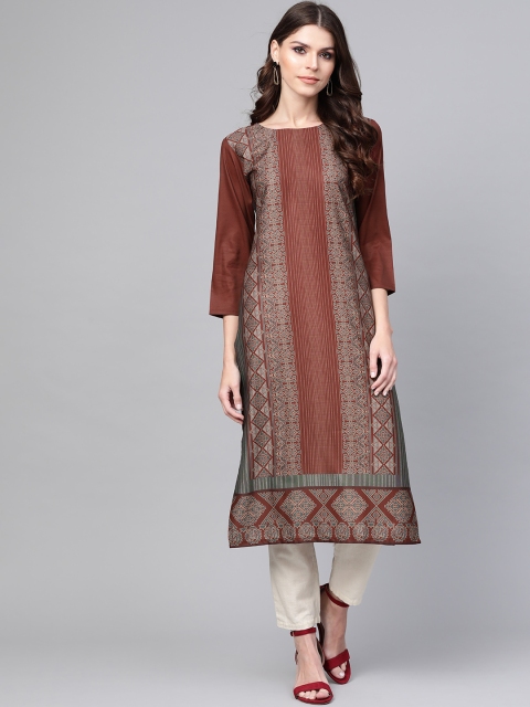 

AHIKA Women Maroon & Beige Printed Straight Kurta