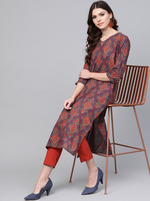 

AHIKA Women Blue & Magenta Printed Straight Kurta