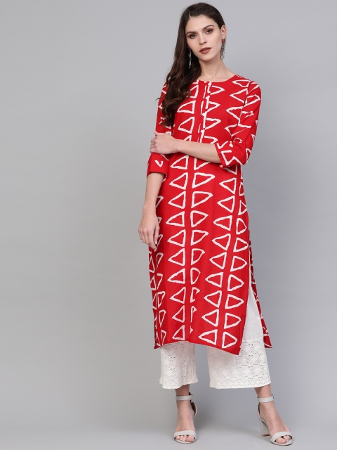 

AHIKA Women Red & White Printed Straight Kurta