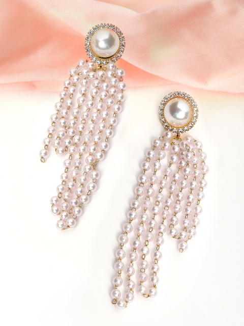 

Rubans Gold-Toned & White Pearl Classic Drop Earrings