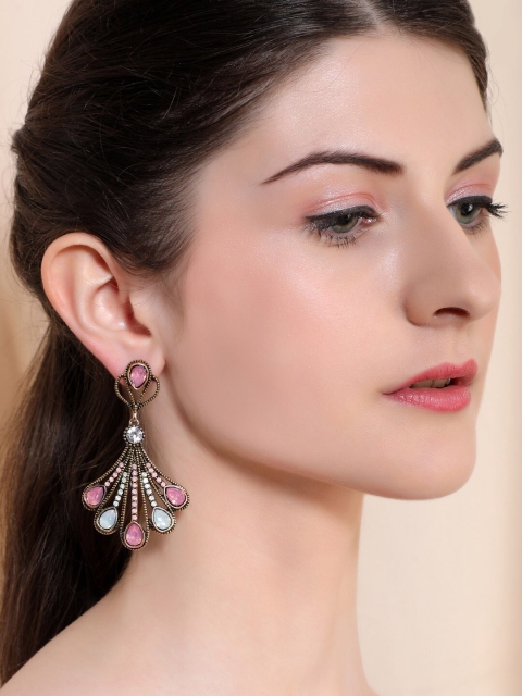 

Rubans Gold-Toned & Pink Crystals Contemporary Drop Earrings