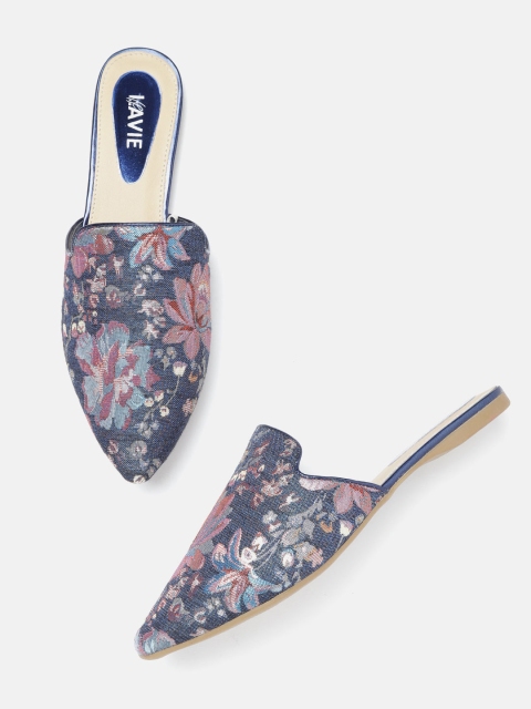 

Lavie Women Navy Blue & Pink Woven Design Mules