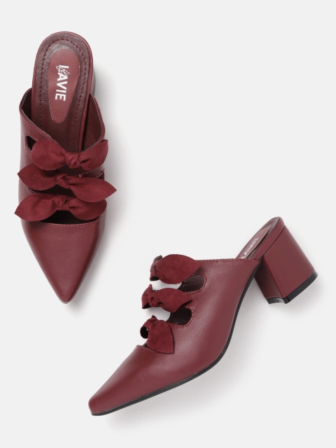 

Lavie Women Maroon Solid Bow Detail Heeled Mules