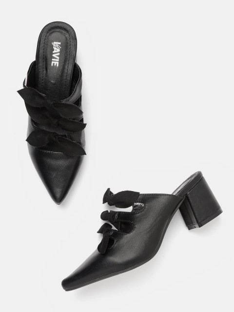 

Lavie Women Black Solid Heeled Mules with Bow Detail