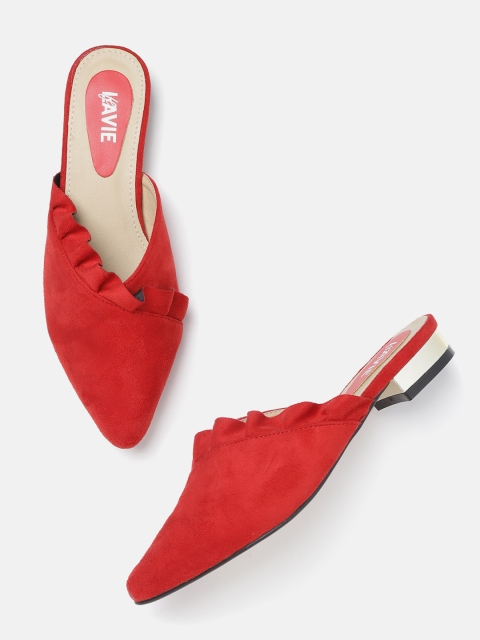 

Lavie Women Red Solid Mules with Frills