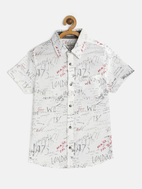

Pepe Jeans Boys White & Grey Printed Regular Fit Casual Shirt