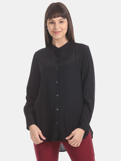 

GAP Women Black Solid Split-Neck Woven Top