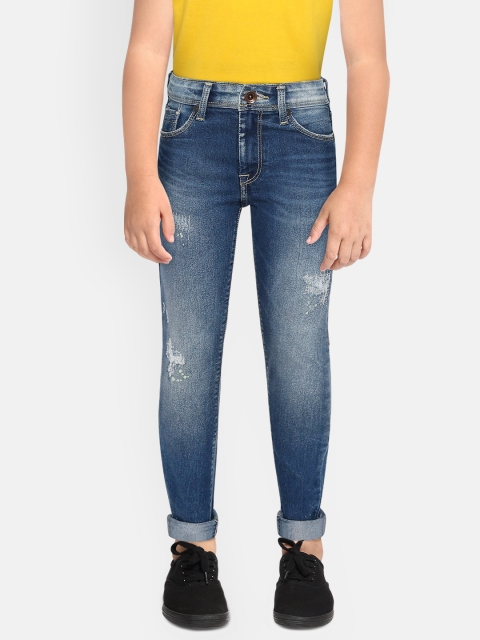

Pepe Jeans Girls Blue Faded Low Distressed Mid Rise Stretchable Jeans
